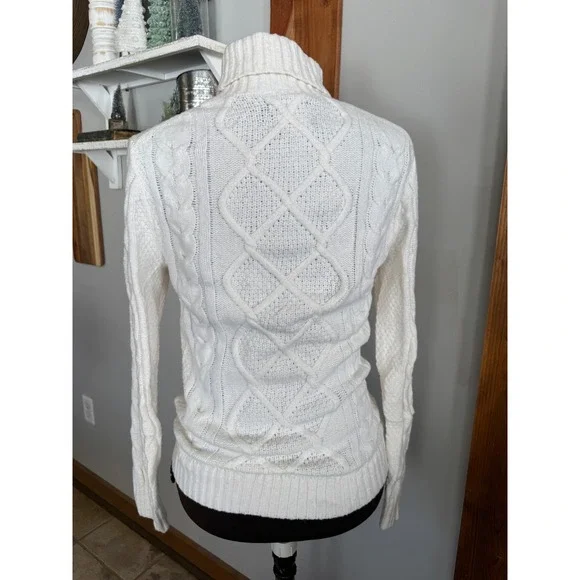 Abercrombie & Fitch Womens Cream Cable Knit Turtleneck Sweater XS White Cotton - Picture 4 of 9